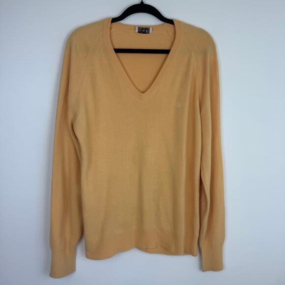 Vintage Christian Dior Mens V-Neck Yellow Knit Acrylic Long Sleeve Sweater XL - Picture 1 of 10